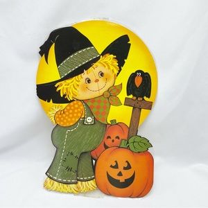 Vintage Halloween Die-Cut Scarecrow Black Crow & Jack O Lantern Rare HTF